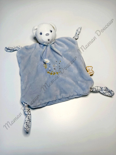 Doudou plat carré ours blanc - plat,