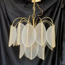 Lampadario Sospenzione Ottone Vintage 6 luci Fiore Foglie Vetro Murano Mazzega