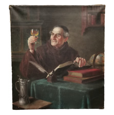 EMIL KUHLMANN-REHER dipinto ad olio immagine di genere monaco bevitore di vino lettore di libri olio/tela