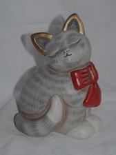 THUN RARO GATTO GRIGIO ZAMPE BIANCHE IN CERAMICA H. 16cm. ANNI '80 VINTAGE