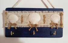 Appendichiavi Da Parete Conchiglie Legno Stile Mare Blu