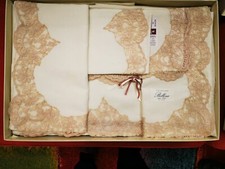 Prezioso copriletto e lenzuolo con pizzo , 100% lino italiano di bellora ,NUOVO