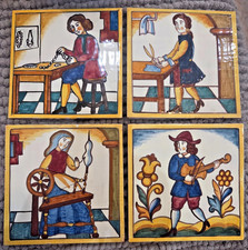 4 piastrelle vintage decorative in terracotta smaltata spagnola 5 7/8"