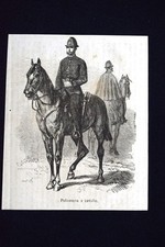 Moda e costume-Poliziotto a cavallo,in Inghilterra Incisione del 1868