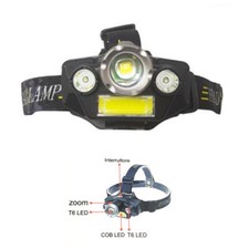 TORCIA FRONTALE DA TESTA RICARICABILE LED COB PESCA CACCIA ZOOM CREE T6 TE-B0078