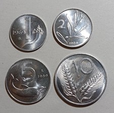 Italia LOTTO 4 MONETE 1969 - 1