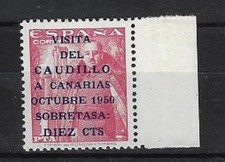 Spain: 1950; Scott B138, set Caudillo a Canarias, overprint, edge, MNH, EBES171