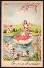 CARTOLINA AUGURALE BUONA PASQUA ILLUSTRATORE GALBIATI F.P.