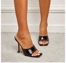 Sandali sabot ciabatte donna tacco alto 11.5 cm nero pelle sintetica 22560