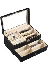 Scatola porta orologi in pelle per 6 Orologi e 9 Occhiali da Sole con cassetto