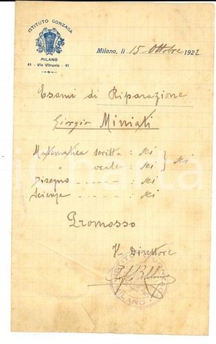 1922 milano istituto gonzaga - milano,
