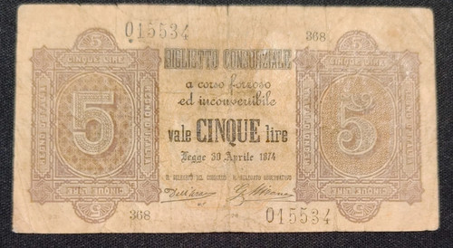 Lire consorziale 04 1874 - 5,