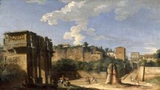 Dipinto olio Giovanni-Paolo-Pannini-Il-Foro-Roma paesaggio estivo fatto a mano arte