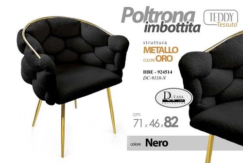 Poltrona nera sedia teddy - nera,