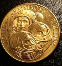 MEDAGLIA  METALLO DORATO DI ALDRIN-AMSTRONG-COLLINS-21 LUGLIO 1969  SCILTIAN