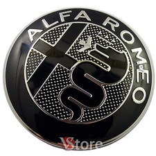2 FREGI STEMMA ALFA ROMEO New Nero LOGO 74mm COFANO ANTERIORE POSTERIORE EMBLEMA