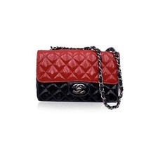 Chanel Mini Classic bolso de hombro acolchado de cuero pintado rojo y negro
