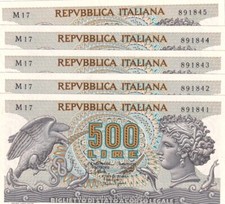 Repubblica Italiana - 500 Lire Aretusa 1967 - Consecutive da Mazzetta FDS / UNC