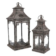 Set di due lanterne in ferro shabby chic country con vetro arredo giardino casa