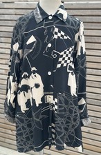 Camicia Bella Valentina Italy Designer Nera/Avorio 100% Seta L/S Etichettata M