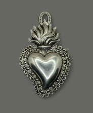 Cuore ex voto metallo bagno argento 7x4,5 cm vintage lamina ottone cesello