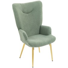 HOMCOM Sedia Moderna per Soggiorno con Schienale Alto Imbottita Verde e Oro