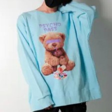 Maglione Amilige Psychopass stampa orso Big Trainer blu sax nuovo con etichette