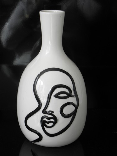 Vaso bianco nero dipinto - , vetro