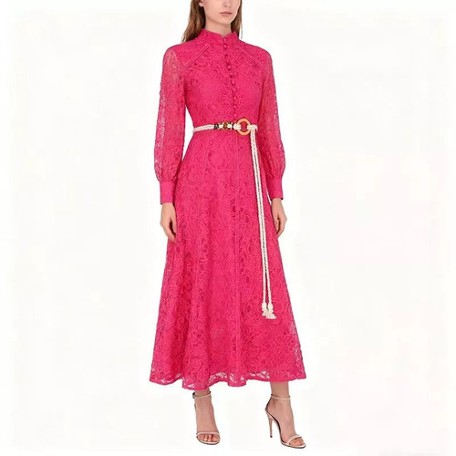 Abito lungo pizzo rosa - lungo,