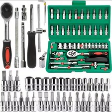 KIT SET CHIAVI A BUSSOLA CON CRICCHETTO 46 PEZZI GIRAVITE VALIGETTA PROLUNGHE A3