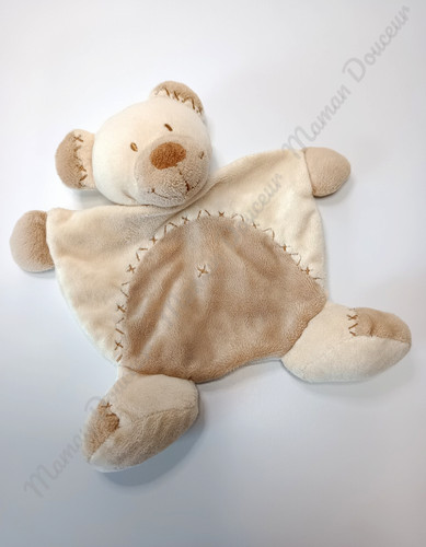 Doudou plat arrondi ours beige - plat,