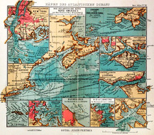 1907 OLD GEOGRAPHICAL MAP:PORTI PRINCIPALI OCEANO ATLANTICO ATLAS.JUSTUS PERTHES