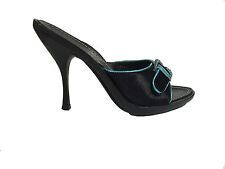 BARBARELLA Sandali donna in pelle cavallino Moro con strass e riporti turchese