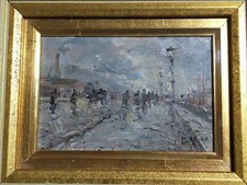 PITTURA NAPOLETANA SCENA CITTADINA FIRMATO SIGLATO A.P. VECCHIO OLIO SU TAVOLA 