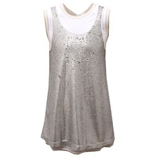 0778AD abito bimba girl TWIN-SET maxi maglia white/silver paillettes dress kids
