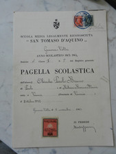 GENOVA PAGELLA SCOLASTICA 1943/44 SCUOLA MEDIA S. TOMASO D'AQUINO VOLTRI