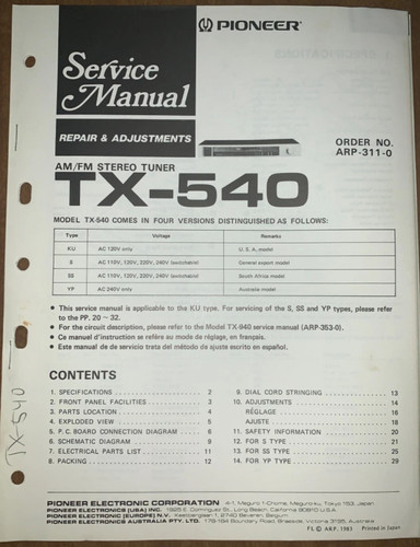 Pioneer 540 sintonizzatore - pioneer, tx-540