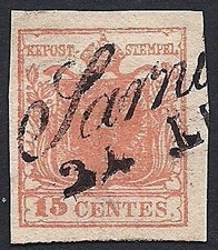 LOMBARDO VENETO 1851 - 15 c. n.5c SARNICO p.10 € 637
