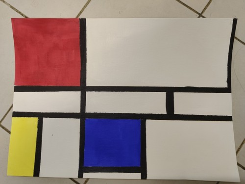 Quadrati linee dipinto olio - , su