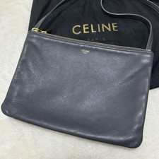 Borsa a tracolla grande CELINE Trio in pelle grigia autentica