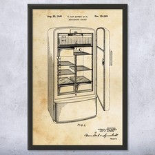 Poster arte da parete brevetto frigorifero, tela o cornice regali culinari regalo chef