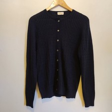Cardigan Pringle Navy in lana merino extra fine a maglia con cavi taglia 10/12