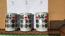 3 lattine vuote Caffè Hag macinato fine anni 70.Tappo.Etichetta prezzo originale