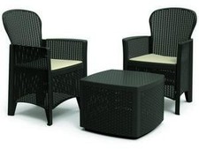 SET RATTAN SALOTTINO TREE 2 POLTRONE CON CUSCINO E TAVOLINO COLORE ANTRACITE