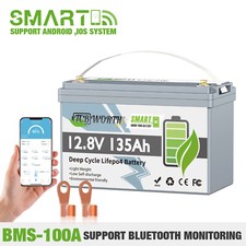 Batteria Bluetooth Litio 12V 135Ah LiFePO4 Smart BMS Batteria Camper 15000+Cicli