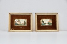 Coppia miniature pitture ad olio Giancarlo Chiabà cornice dorata 