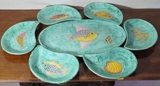 Set vintage ceramica vietrese Portata per pesce Firma la Vietrese anni '50 7 pz