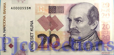 CROATIA 20 KUNA 2001 PICK 39a UNC LOW & GOOD SERIAL NUMBER "A0000555M"