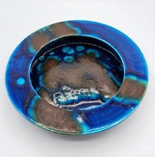 Coupe cendrier en céramique émaillée bleu signée Guido Gambone Italie XXème 