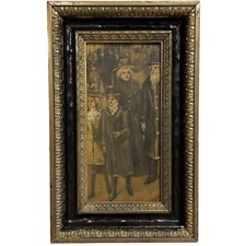 quadro dipinto a olio su tela 900 francese vintage vecchio ritratto con cornice